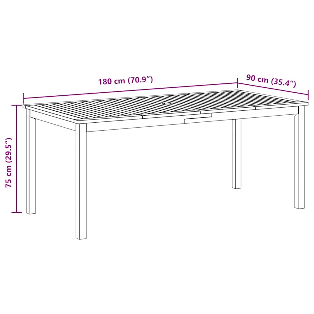 vidaXL Garden Dining Table 180x90x75 cm Solid Wood Acacia - Brown