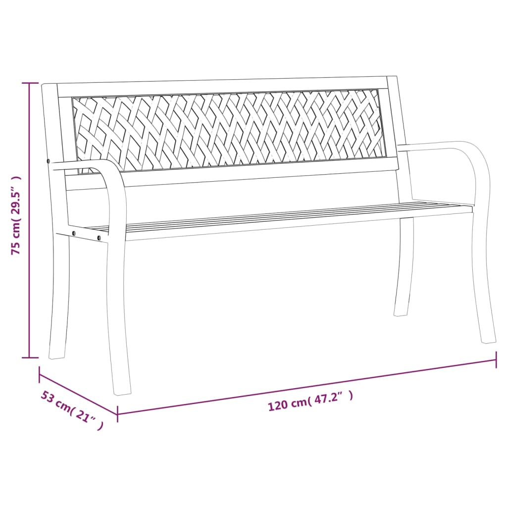 vidaXL Garden Bench Black 120 cm Steel - 31526
