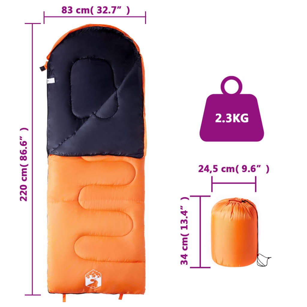vidaXL Sleeping Bag for Adults Camping 3-4 Seasons - Orange - 200 x 83 cm