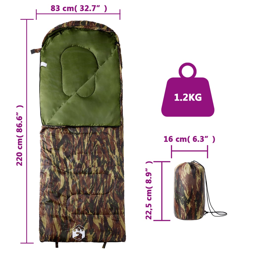 vidaXL Sleeping Bag for Adults Camping 3-4 Seasons - Gre - 220 x 83 cm