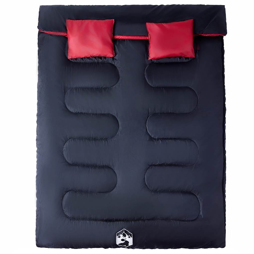 vidaXL Double Sleeping Bag with Pillows for Adults Camping 3-4 Seasons - Red - 220 x 150 cm