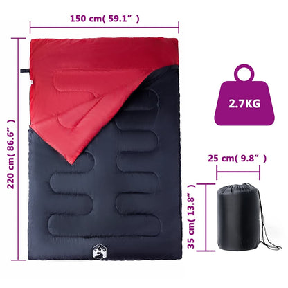 vidaXL Double Sleeping Bag with Pillows for Adults Camping 3-4 Seasons - Red - 220 x 150 cm