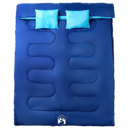 vidaXL Double Sleeping Bag with Pillows for Adults Camping 3-4 Seasons - Blue - 220 x 150 cm