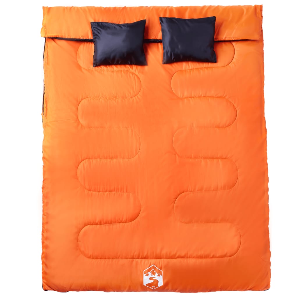 vidaXL Double Sleeping Bag with Pillows for Adults Camping 3-4 Seasons - Orange - 220 x 150 cm