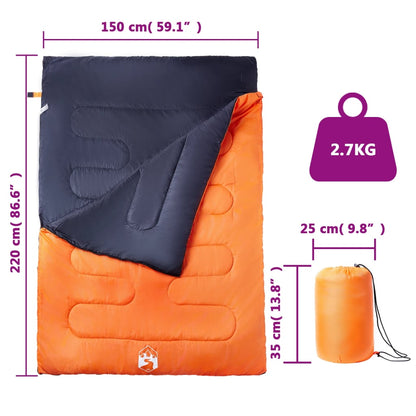 vidaXL Double Sleeping Bag with Pillows for Adults Camping 3-4 Seasons - Orange - 220 x 150 cm