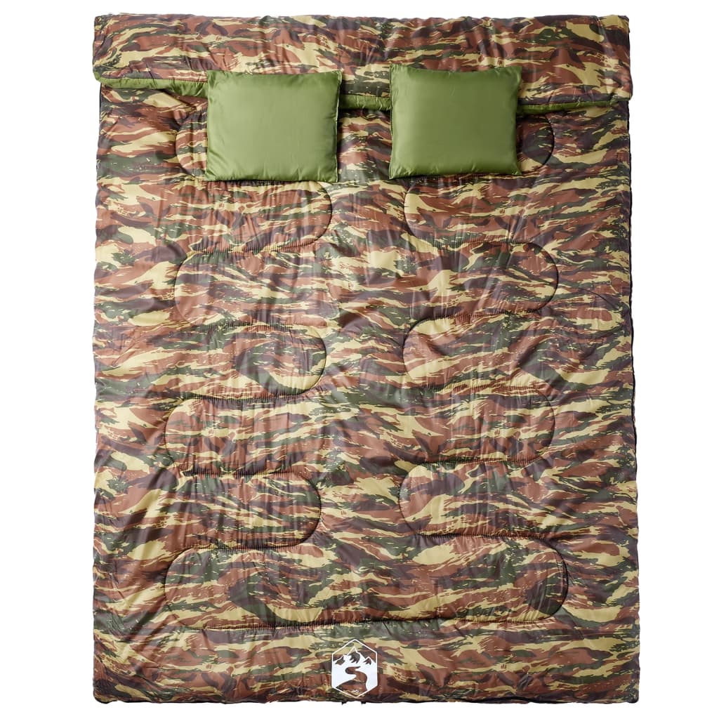 vidaXL Double Sleeping Bag with Pillows for Adults Camping 3-4 Seasons - Gre - 220 x 150 cm