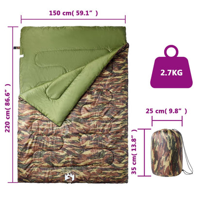vidaXL Double Sleeping Bag with Pillows for Adults Camping 3-4 Seasons - Gre - 220 x 150 cm