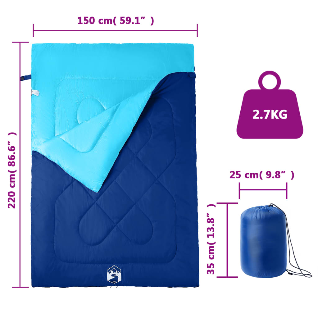 vidaXL Double Sleeping Bag with Pillows for Adults Camping 3-4 Seasons - Blue - 220 x 150 cm - 64137