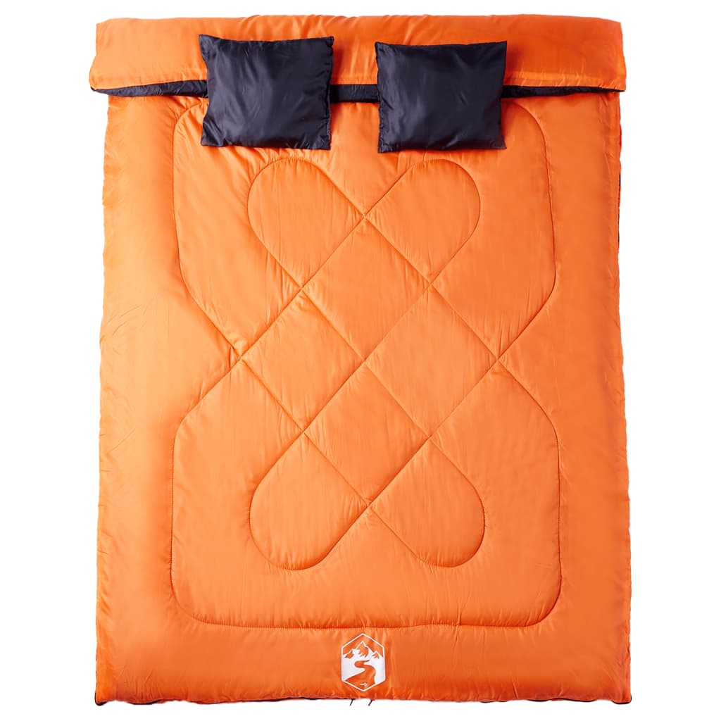 vidaXL Double Sleeping Bag with Pillows for Adults Camping 3-4 Seasons - Orange - 220 x 150 cm - 64140