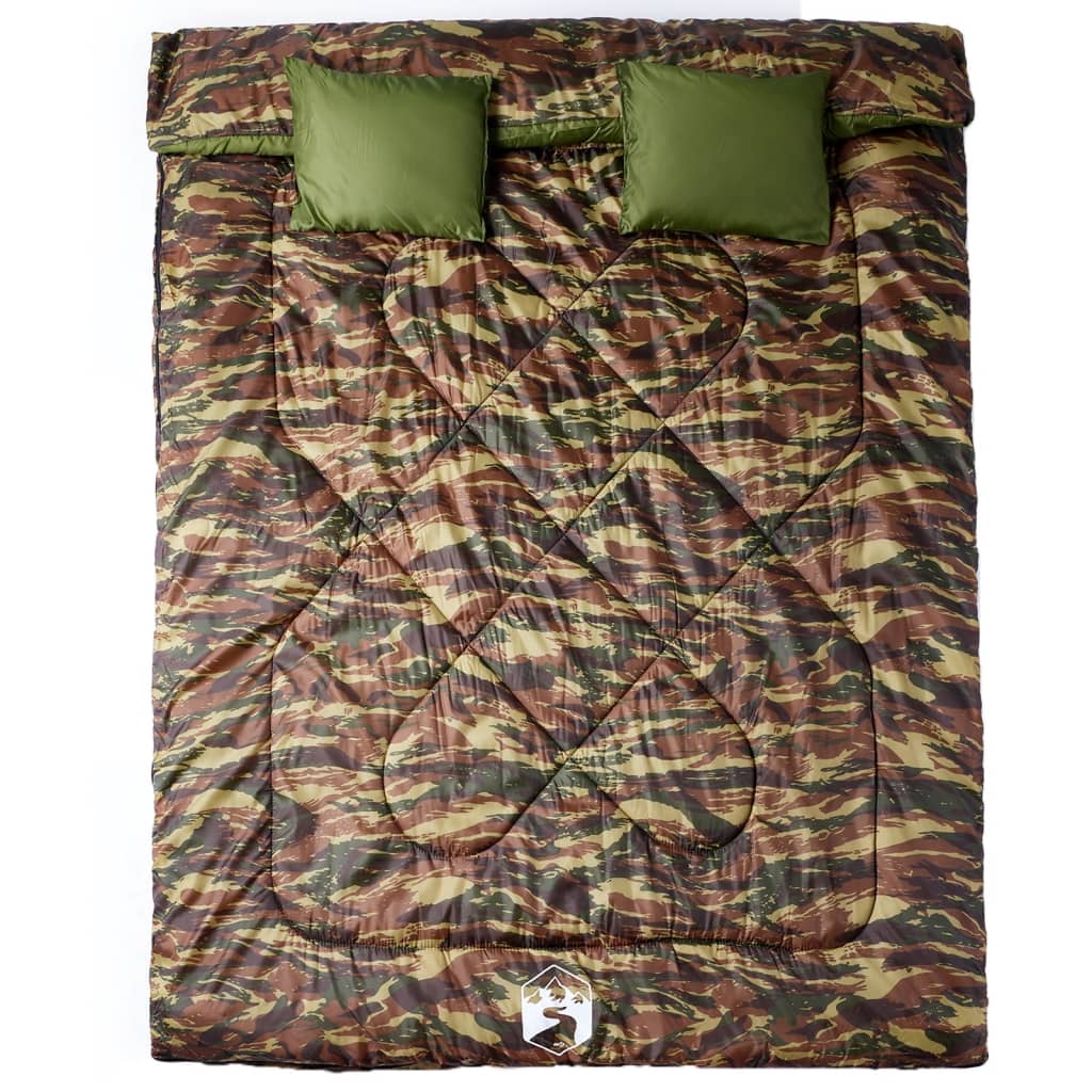vidaXL Double Sleeping Bag with Pillows for Adults Camping 3-4 Seasons - Gre - 220 x 150 cm - 64145