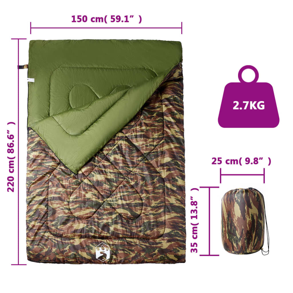 vidaXL Double Sleeping Bag with Pillows for Adults Camping 3-4 Seasons - Gre - 220 x 150 cm - 64145