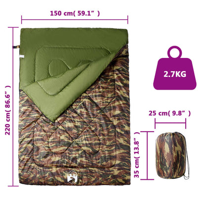 vidaXL Double Sleeping Bag with Pillows for Adults Camping 3-4 Seasons - Gre - 220 x 150 cm - 64145
