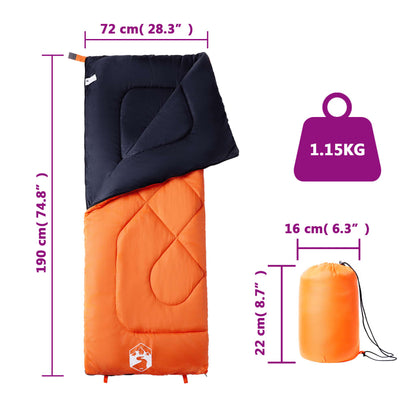 vidaXL Sleeping Bag for Adults Camping 3 Seasons - Orange - 190 x 72 cm - 64166