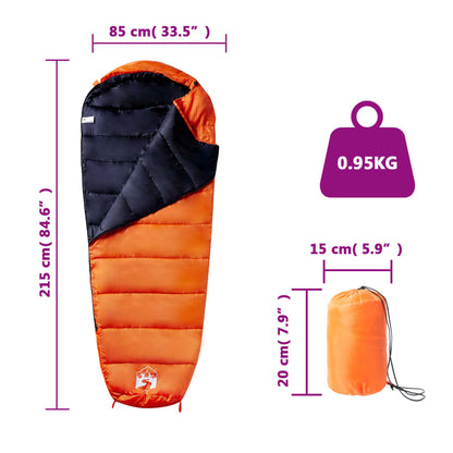 vidaXL Mummy Sleeping Bag for Adults Camping 3 Seasons - Orange - 215 x 85 cm