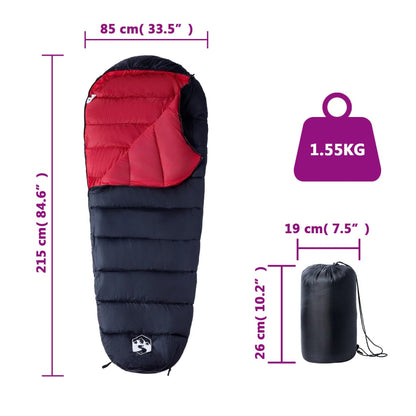 vidaXL Mummy Sleeping Bag for Adults Camping 3 Seasons - Red - 215 x 85 cm - 64259