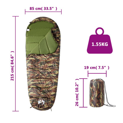 vidaXL Mummy Sleeping Bag for Adults Camping 3 Seasons - Gre - 215 x 85 cm - 64284