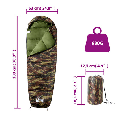 vidaXL Mummy Sleeping Bag for Adults Camping 3 Seasons - Gre - 180 x 63 cm
