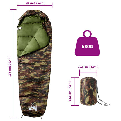 vidaXL Mummy Sleeping Bag for Adults Camping 3 Seasons - Gre - 194 x 68 cm