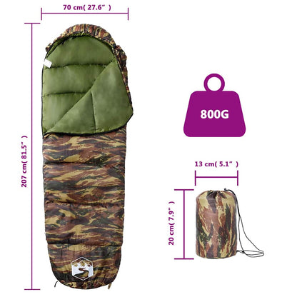vidaXL Mummy Sleeping Bag for Adults Camping 3 Seasons - Gre - 207 x 70 cm