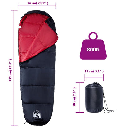 vidaXL Mummy Sleeping Bag for Adults Camping 3 Seasons - Red - 222 x 74 cm