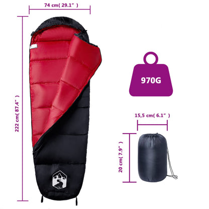 vidaXL Mummy Sleeping Bag for Adults Camping 3 Seasons - Red - 222 x 74 cm - 64452
