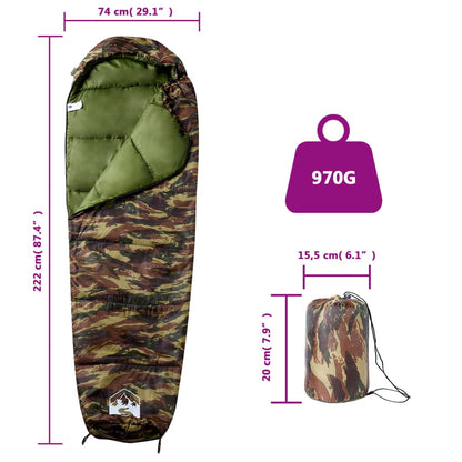 vidaXL Mummy Sleeping Bag for Adults Camping 3 Seasons - Gre - 222 x 74 cm - 64473