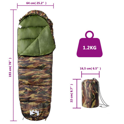 vidaXL Mummy Sleeping Bag for Adults Camping 3 Seasons - Gre - 193 x 64 cm