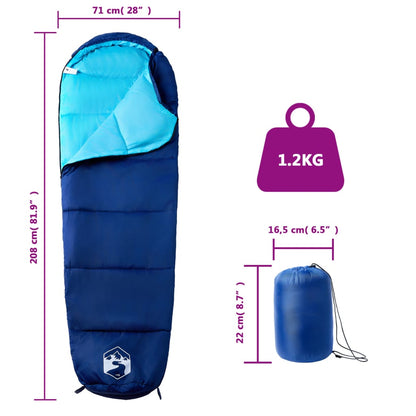 vidaXL Mummy Sleeping Bag for Adults Camping 3 Seasons - Blue - 208 x 71 cm