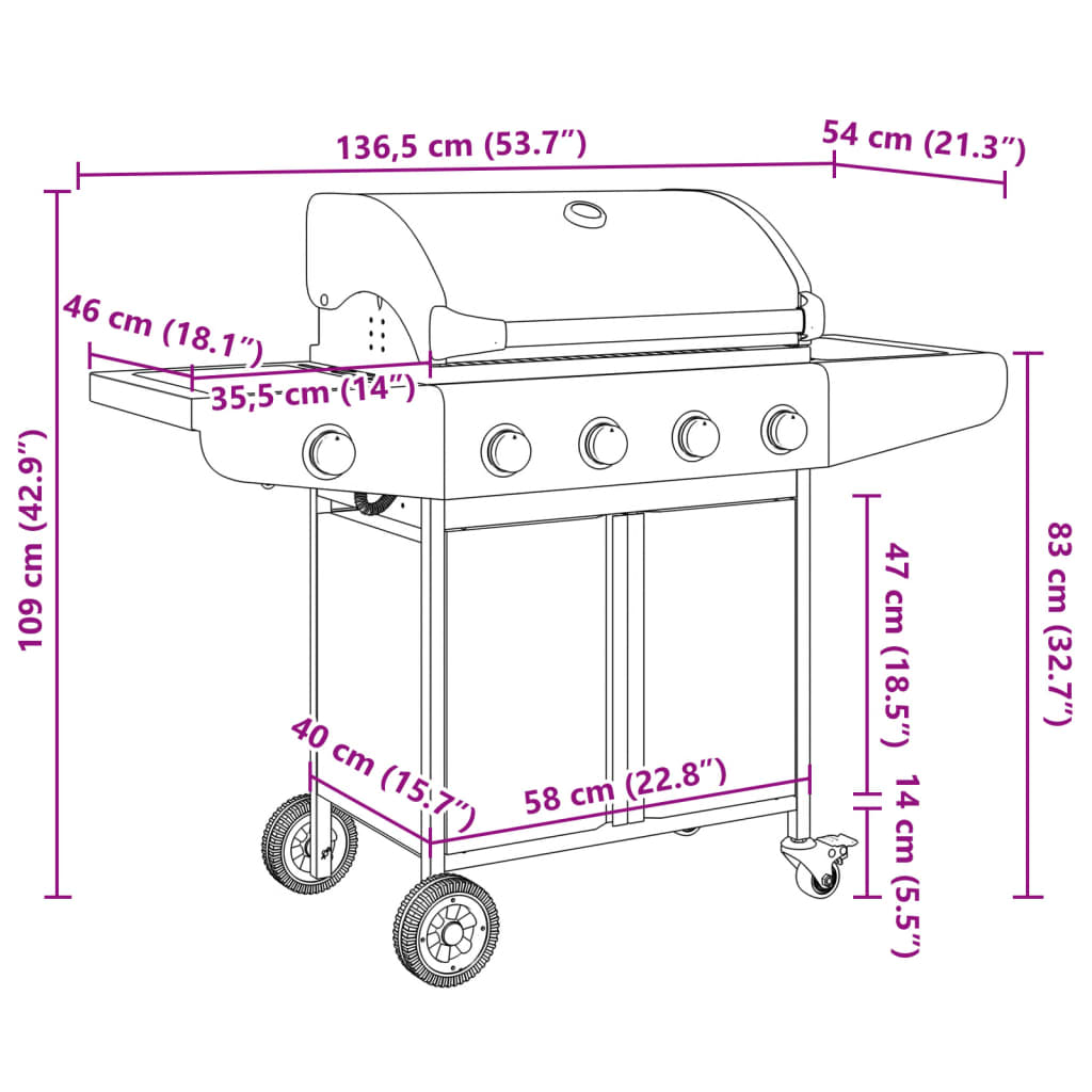 vidaXL Gas BBQ Grill with 5 Burners Silver Stainless Steel
