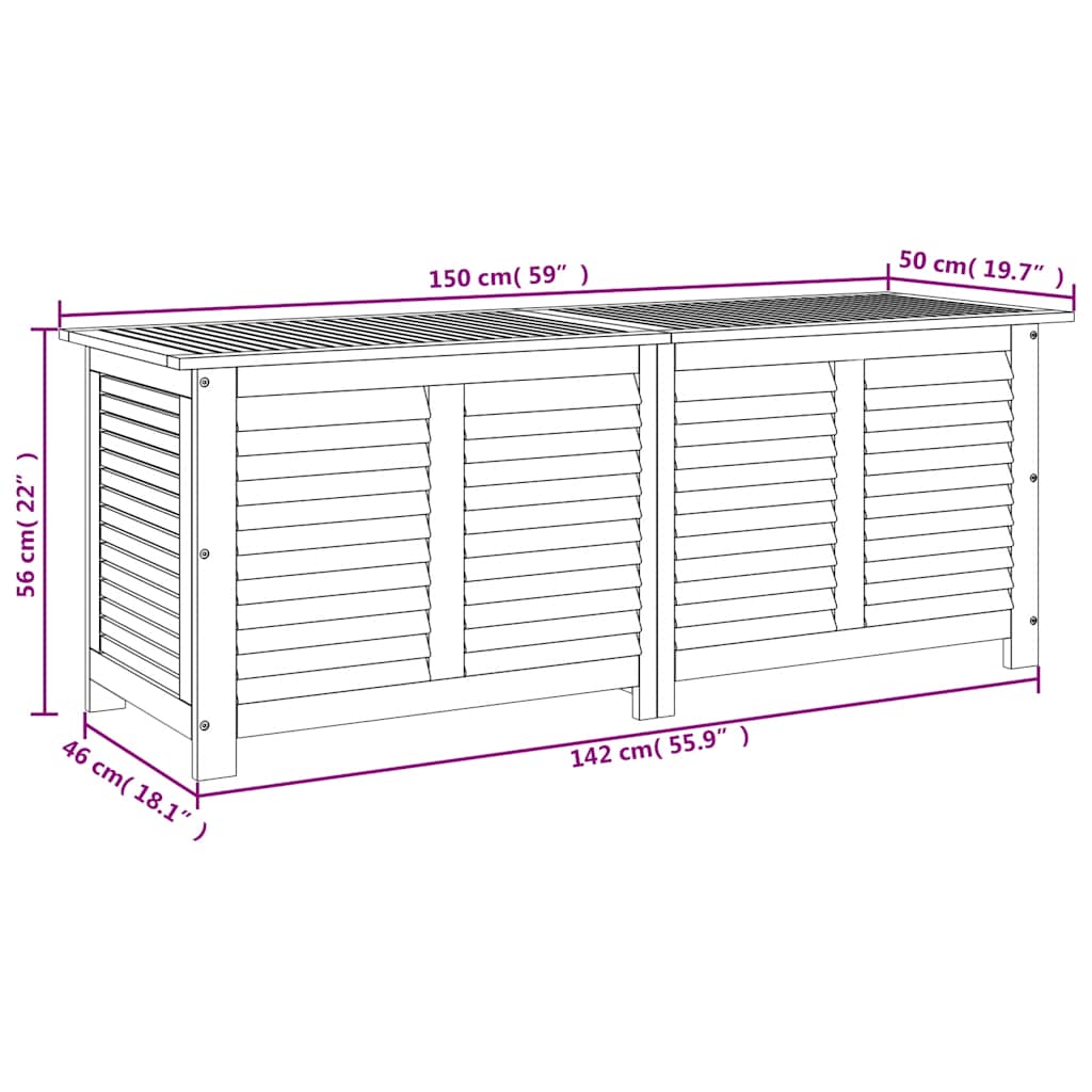 vidaXL Garden Storage Box with Louver 150x50x56 cm Solid Wood Acacia - Brown