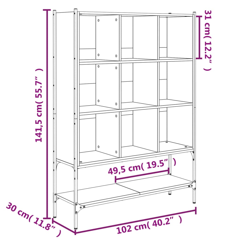 vidaXL Bookcase Smoked Oak 102x30x141.5 cm Engineered Wood - Brown