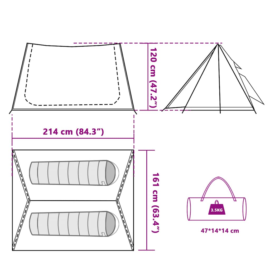 vidaXL Camping Tent 2-Person Grey and Orange Waterproof - 42897