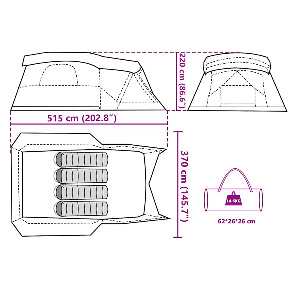 vidaXL Camping Tent with Porch 4-Person Green Waterproof - 42921
