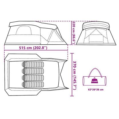 vidaXL Camping Tent with Porch 4-Person Green Waterproof - 42921