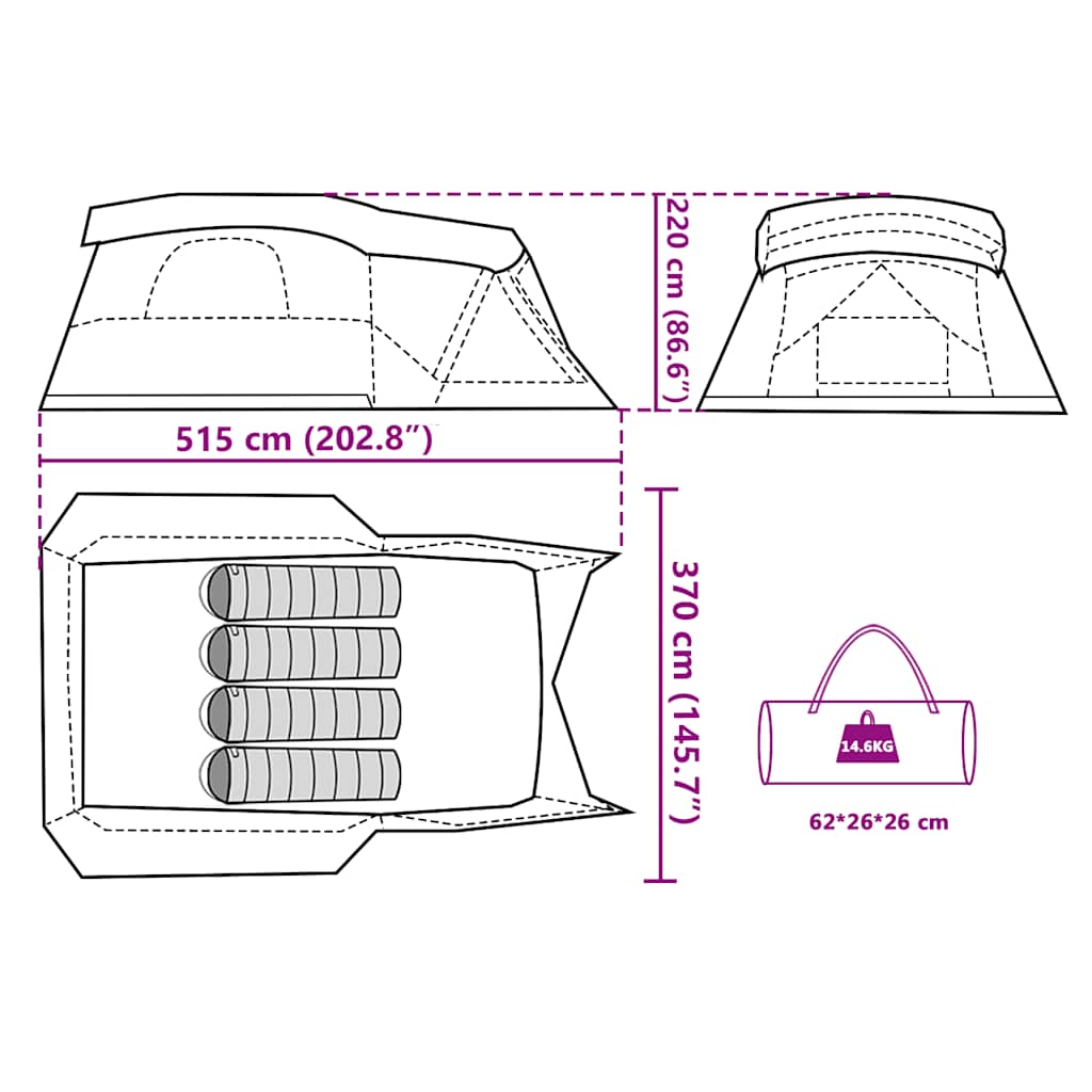 vidaXL Camping Tent with Porch 4-Person Blue Waterproof - 42926