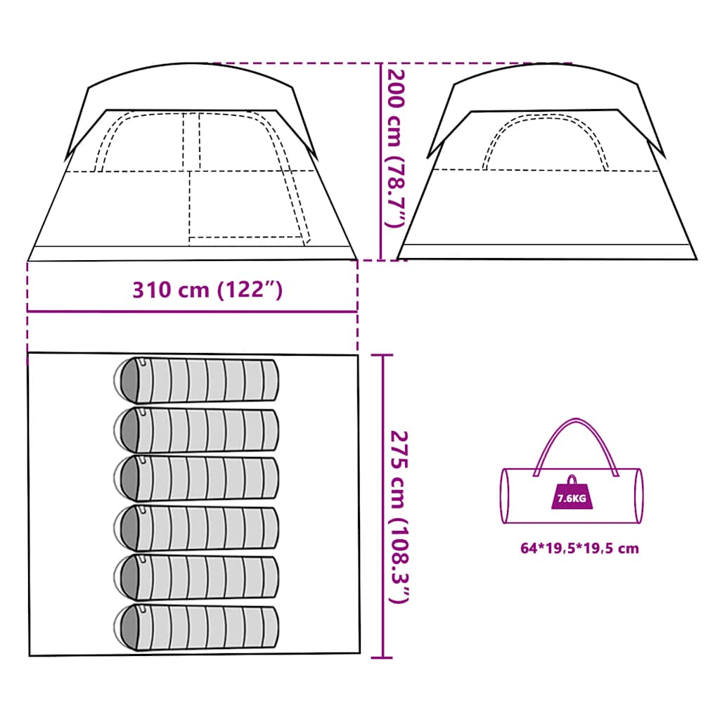 vidaXL Family Tent Cabin 6-Person Orange Waterproof