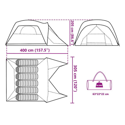 vidaXL Family Tent with Porch 6-Person Green Waterproof - 42980