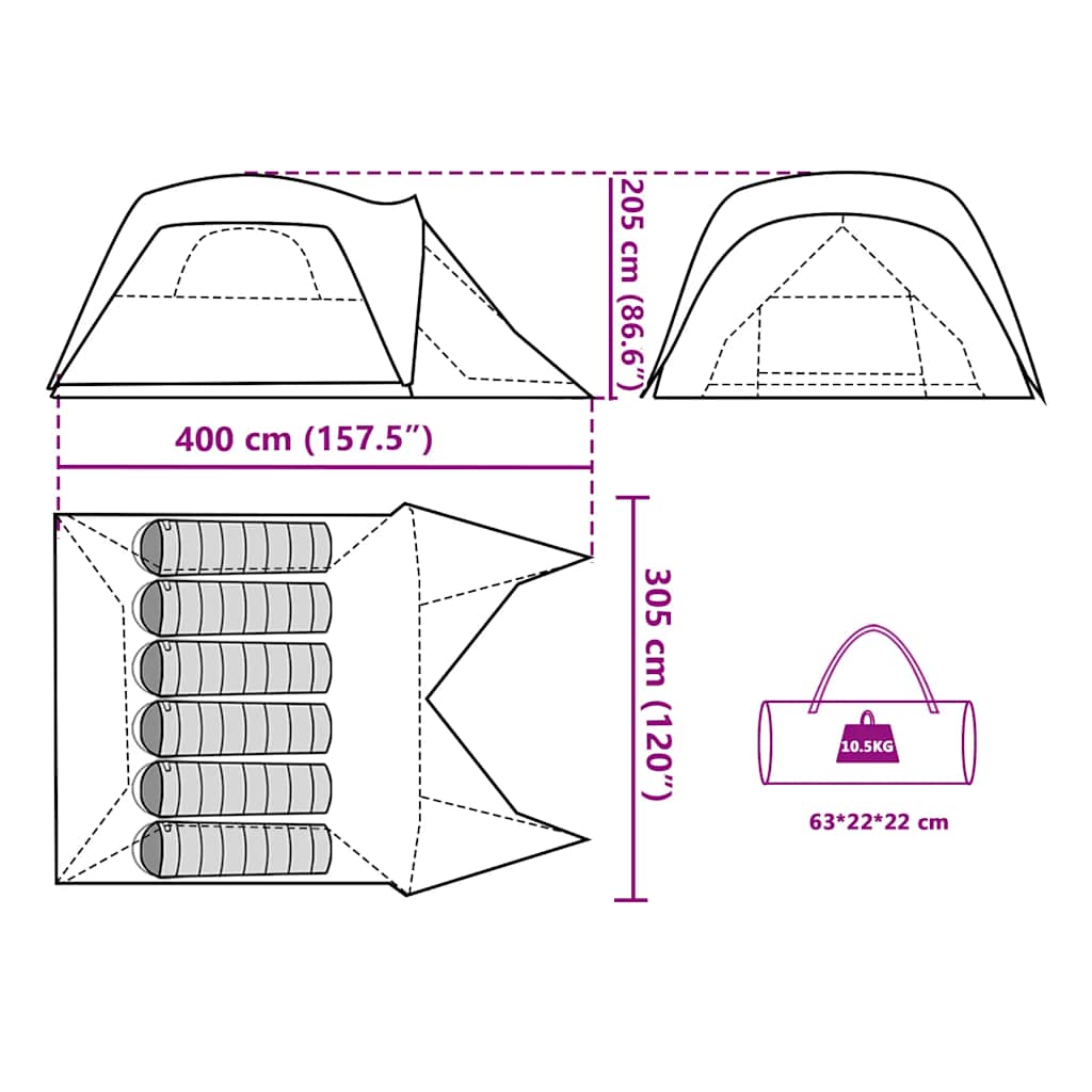 vidaXL Family Tent with Porch 6-Person Blue Waterproof - 42985