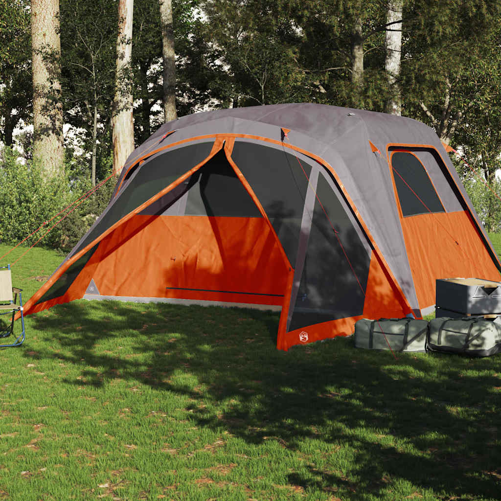 vidaXL Family Tent with Porch 6-Person Grey and Orange Waterproof - 42986