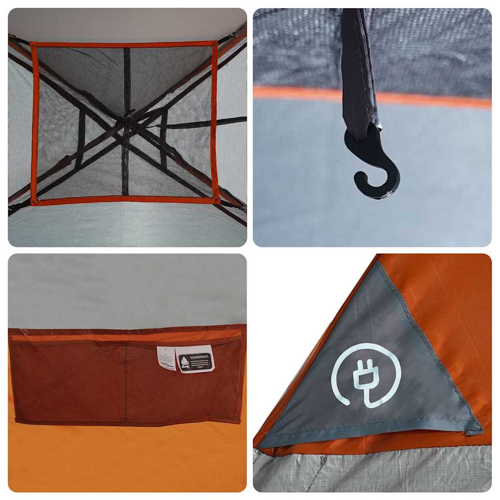 vidaXL Family Tent with Porch 6-Person Grey and Orange Waterproof - 42986