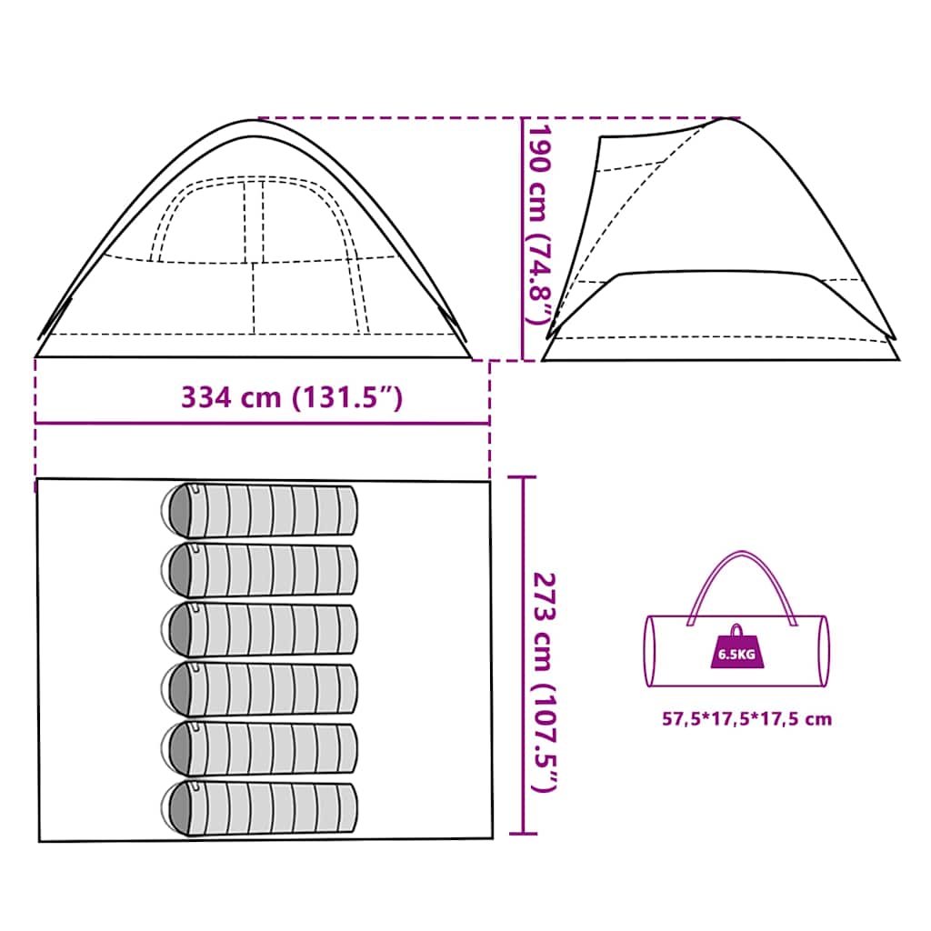 vidaXL Family Tent Dome 6-Person Blue Waterproof - 334 x 273 x 190 cm