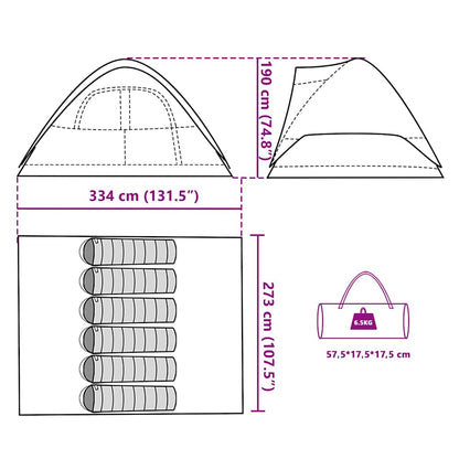 vidaXL Family Tent Dome 6-Person Orange Waterproof - 334 x 273 x 190 cm
