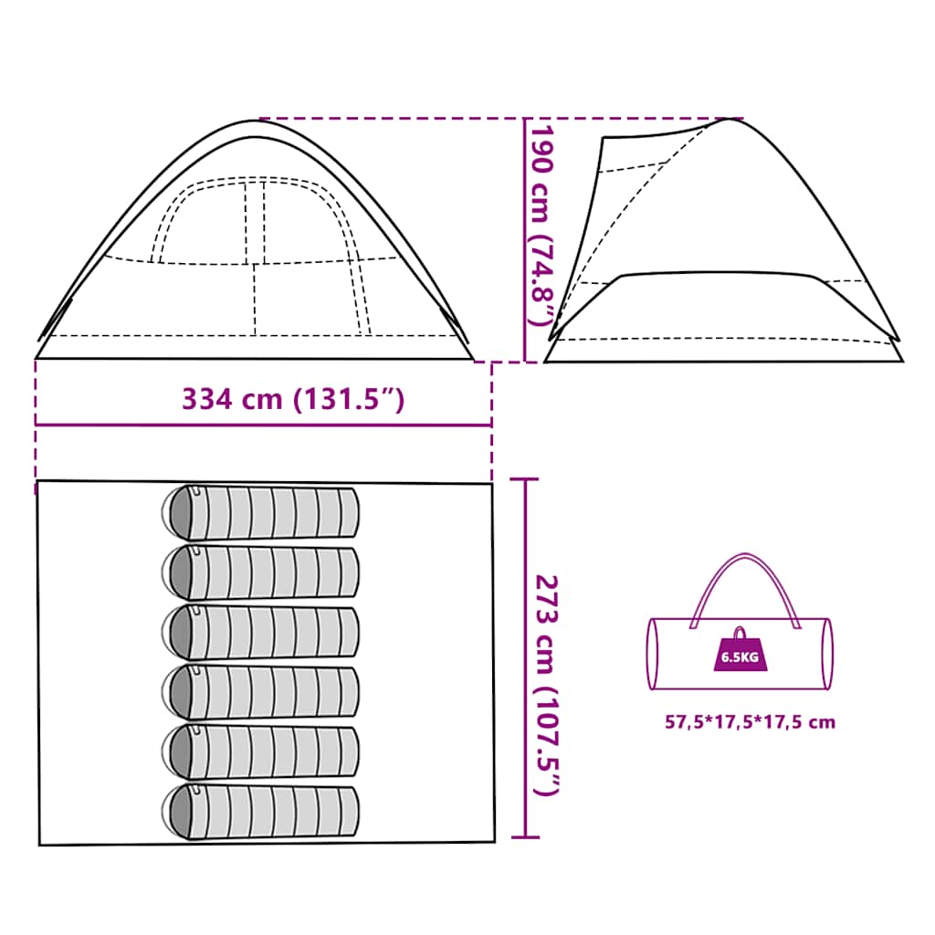 vidaXL Family Tent Dome 6-Person White Blackout Fabric Waterproof - 334 x 273 x 190 cm