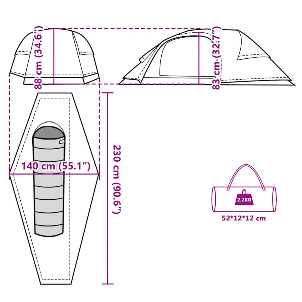 vidaXL Camping Tent Dome 1-Person Orange Waterproof