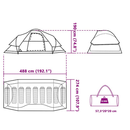 vidaXL Family Tent Dome 9-Person Blue Waterproof