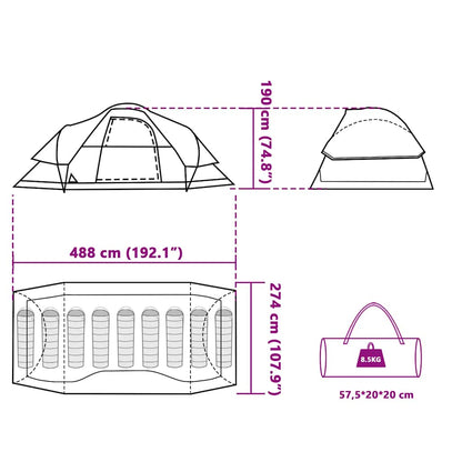 vidaXL Family Tent Dome 9-Person Orange Waterproof - Grey