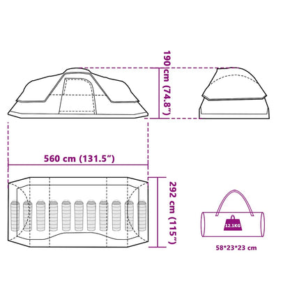vidaXL Family Tent Dome 11-Person Green Waterproof