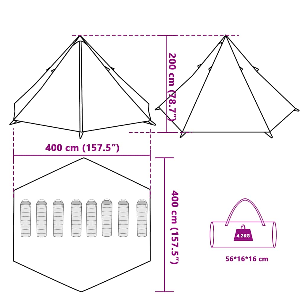 vidaXL Family Tent Tipi 8-Person Grey and Orange Waterproof - 43148