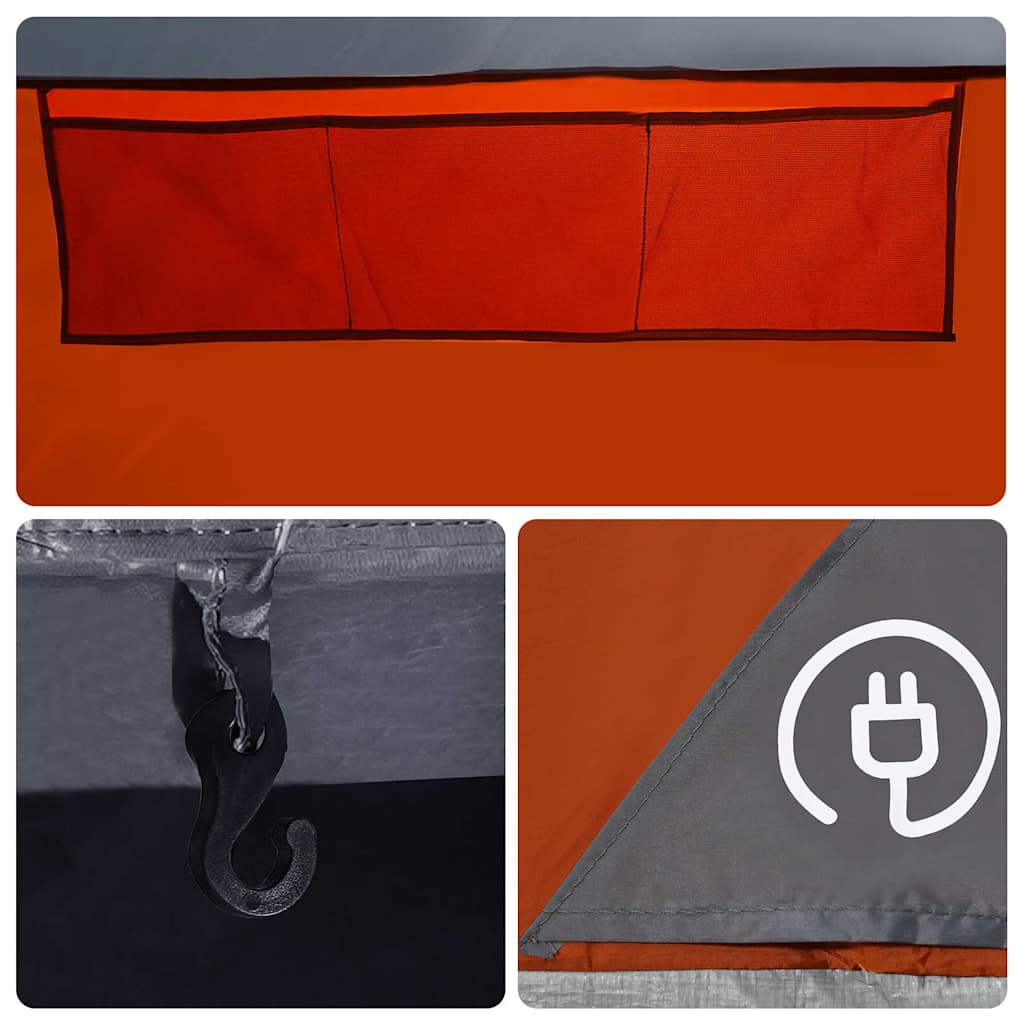 vidaXL Family Tent Tipi 12-Person Grey and Orange Waterproof