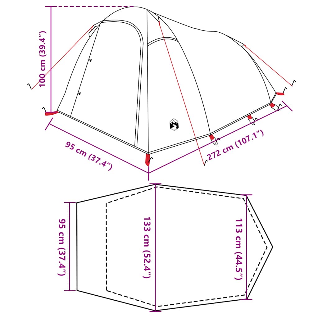 vidaXL Camping Tent Tunnel 2-Person Green Waterproof - 43247